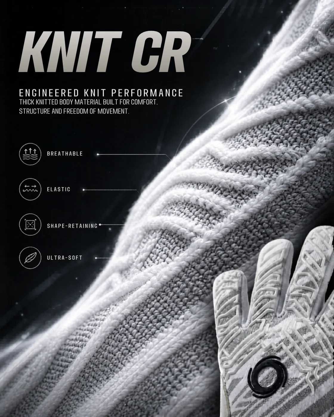 KNIT CR cross-knit textile on the backhand of the Elite Sport T1: breathable, elastic, shape-retaining and ultra-soft